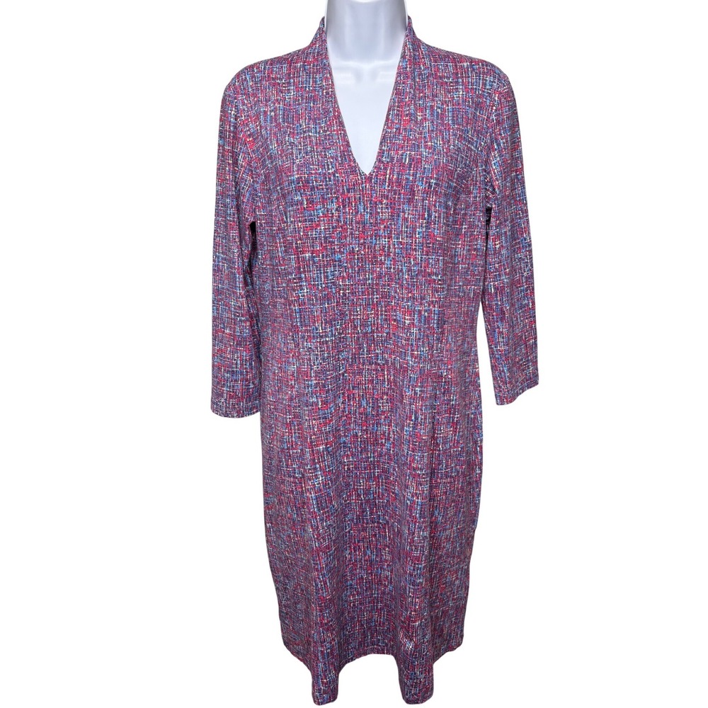J. MCLAUGHLIN Womens Red Blue Abstract Print Catalina Dress Sz M Preppy Office